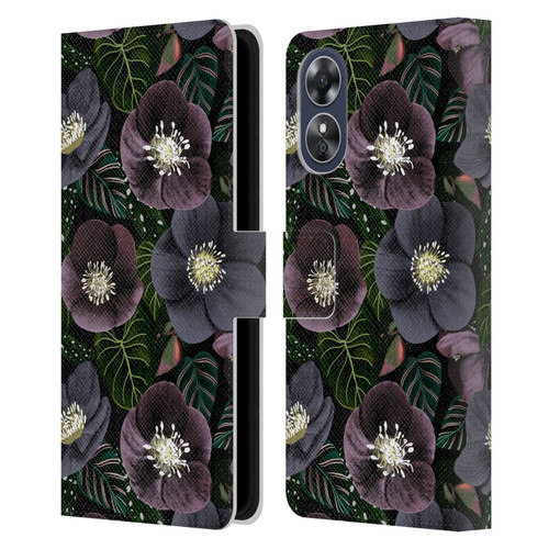 Anis Illustration Graphics Dark Flowers Leather Book Wallet Case Cover For OPPO A17