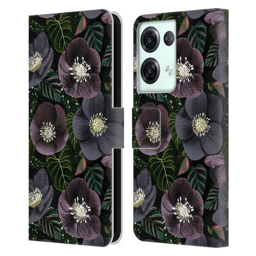 Anis Illustration Graphics Dark Flowers Leather Book Wallet Case Cover For OPPO Reno8 Pro