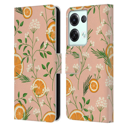 Anis Illustration Graphics Elderflower Orange Pastel Leather Book Wallet Case Cover For OPPO Reno8 Pro