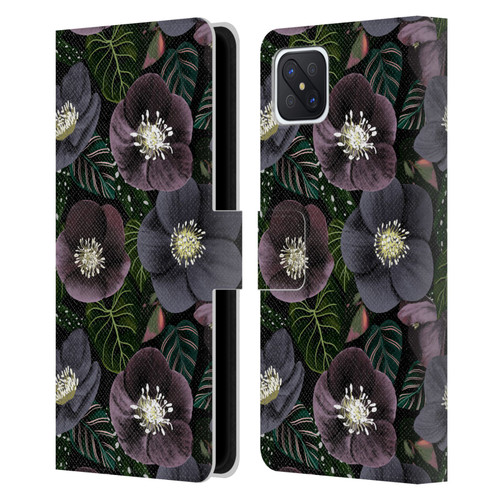 Anis Illustration Graphics Dark Flowers Leather Book Wallet Case Cover For OPPO Reno4 Z 5G