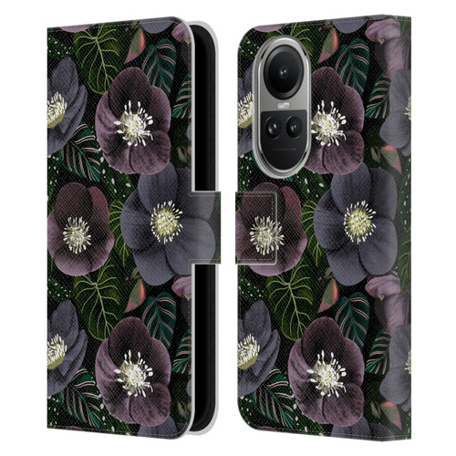 Anis Illustration Graphics Dark Flowers Leather Book Wallet Case Cover For OPPO Reno10 5G / Reno10 Pro 5G