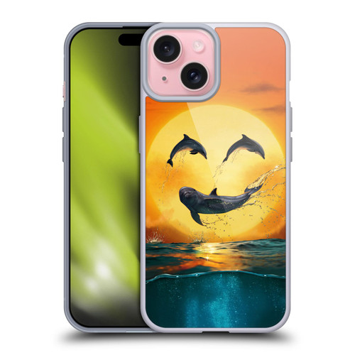 Vincent Hie Graphics Dolphins Smile Soft Gel Case for Apple iPhone 15