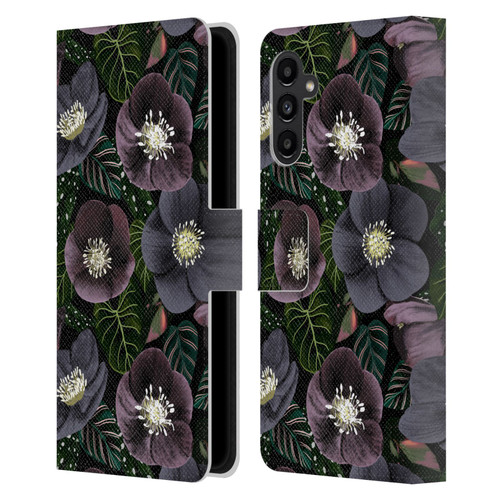 Anis Illustration Graphics Dark Flowers Leather Book Wallet Case Cover For Samsung Galaxy A13 5G (2021)