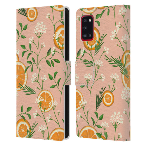 Anis Illustration Graphics Elderflower Orange Pastel Leather Book Wallet Case Cover For Samsung Galaxy A31 (2020)