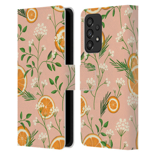 Anis Illustration Graphics Elderflower Orange Pastel Leather Book Wallet Case Cover For Samsung Galaxy A33 5G (2022)