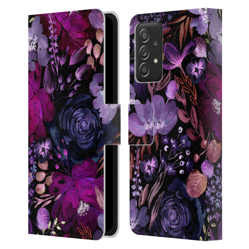 Anis Illustration Graphics Floral Chaos Purple Leather Book Wallet Case Cover For Samsung Galaxy A53 5G (2022)