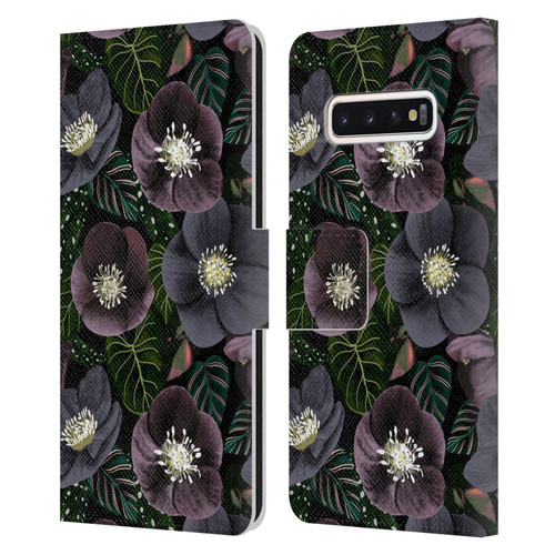 Anis Illustration Graphics Dark Flowers Leather Book Wallet Case Cover For Samsung Galaxy S10