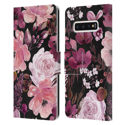 Anis Illustration Graphics Floral Chaos Dark Pink Leather Book Wallet Case Cover For Samsung Galaxy S10