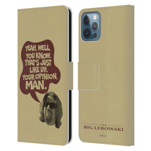 The Big Lebowski Graphics The Dude Opinion Leather Book Wallet Case Cover For Apple iPhone 12 / iPhone 12 Pro