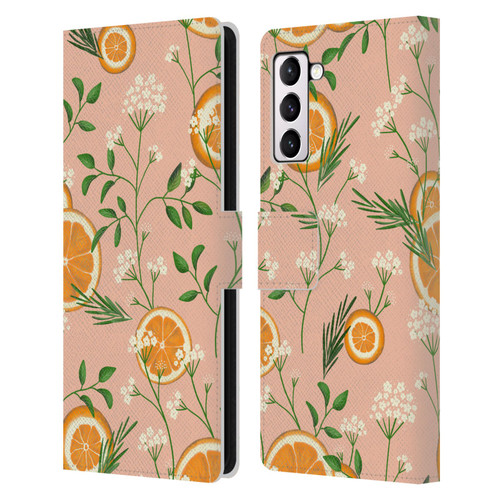 Anis Illustration Graphics Elderflower Orange Pastel Leather Book Wallet Case Cover For Samsung Galaxy S21+ 5G
