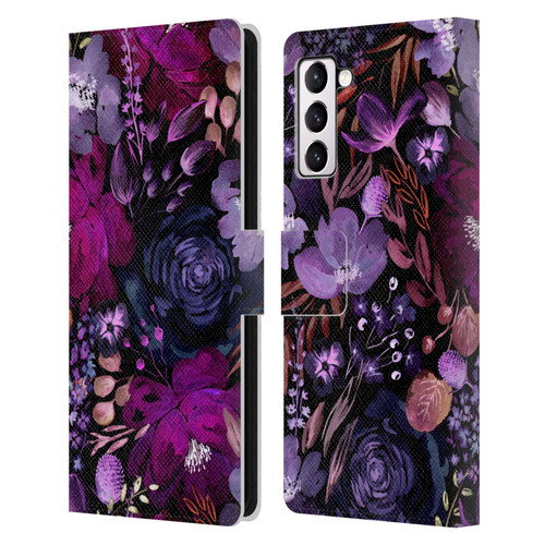 Anis Illustration Graphics Floral Chaos Purple Leather Book Wallet Case Cover For Samsung Galaxy S21+ 5G