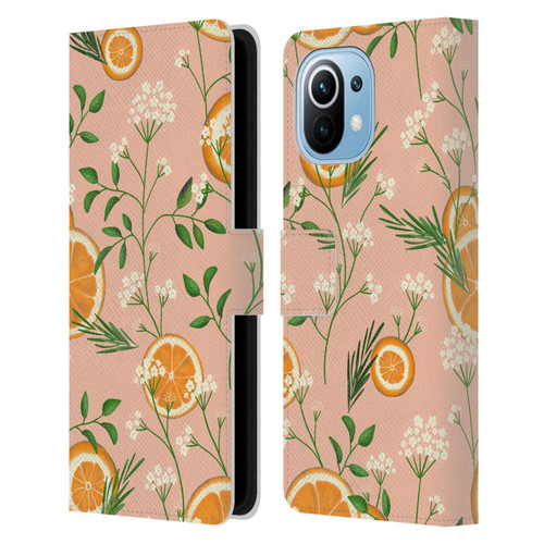 Anis Illustration Graphics Elderflower Orange Pastel Leather Book Wallet Case Cover For Xiaomi Mi 11