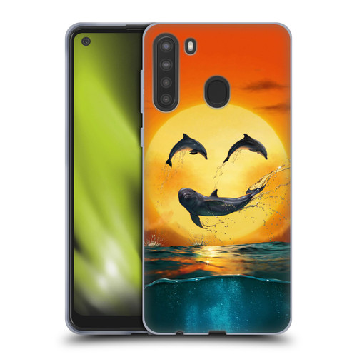 Vincent Hie Graphics Dolphins Smile Soft Gel Case for Samsung Galaxy A21 (2020)