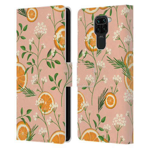 Anis Illustration Graphics Elderflower Orange Pastel Leather Book Wallet Case Cover For Xiaomi Redmi Note 9 / Redmi 10X 4G
