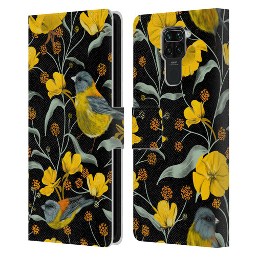 Anis Illustration Graphics Yellow Birds Leather Book Wallet Case Cover For Xiaomi Redmi Note 9 / Redmi 10X 4G