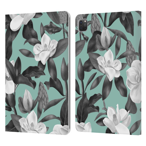 Anis Illustration Magnolias Grey Aqua Leather Book Wallet Case Cover For Apple iPad Pro 11 2020 / 2021 / 2022