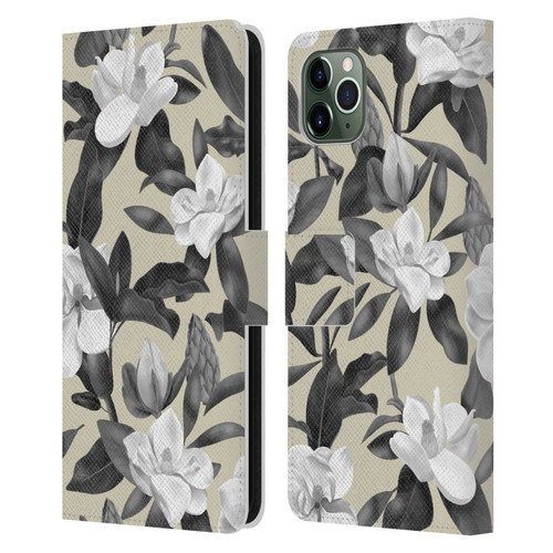 Anis Illustration Magnolias Grey Beige Leather Book Wallet Case Cover For Apple iPhone 11 Pro Max