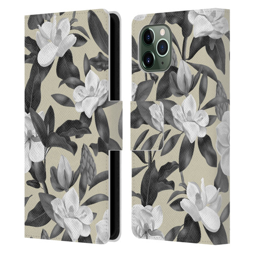 Anis Illustration Magnolias Grey Beige Leather Book Wallet Case Cover For Apple iPhone 11 Pro