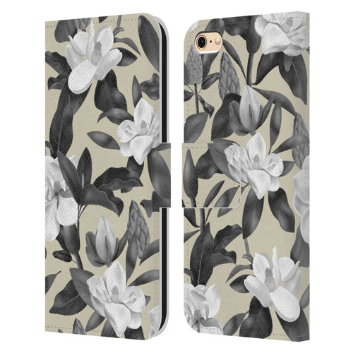 Anis Illustration Magnolias Grey Beige Leather Book Wallet Case Cover For Apple iPhone 6 / iPhone 6s
