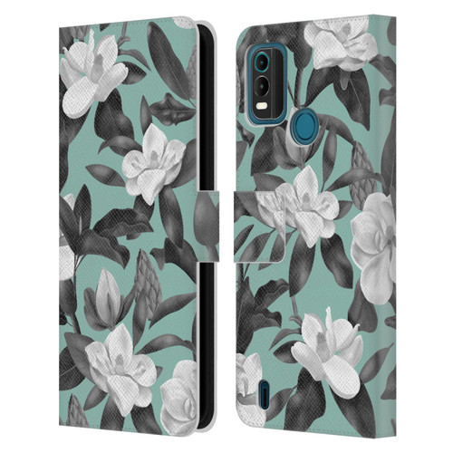Anis Illustration Magnolias Grey Aqua Leather Book Wallet Case Cover For Nokia G11 Plus
