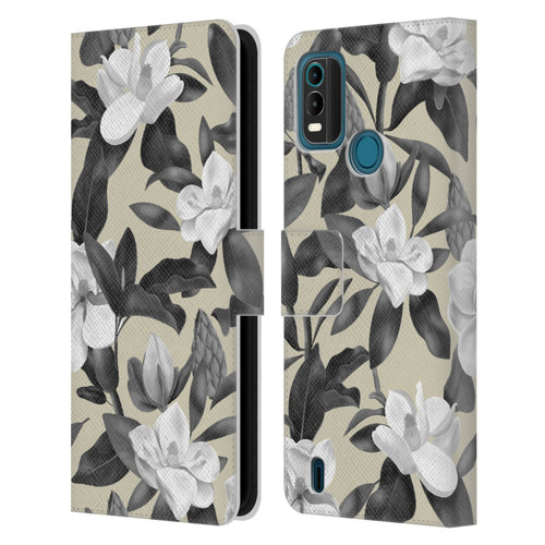 Anis Illustration Magnolias Grey Beige Leather Book Wallet Case Cover For Nokia G11 Plus