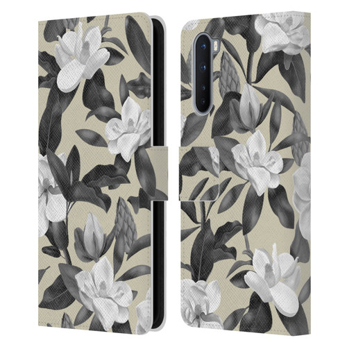 Anis Illustration Magnolias Grey Beige Leather Book Wallet Case Cover For OnePlus Nord 5G