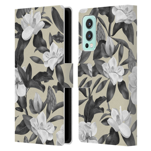 Anis Illustration Magnolias Grey Beige Leather Book Wallet Case Cover For OnePlus Nord 2 5G