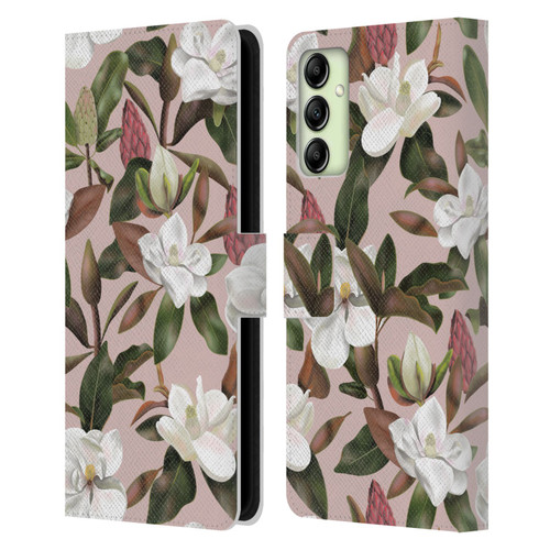 Anis Illustration Magnolias Pattern Light Pink Leather Book Wallet Case Cover For Samsung Galaxy A14 5G