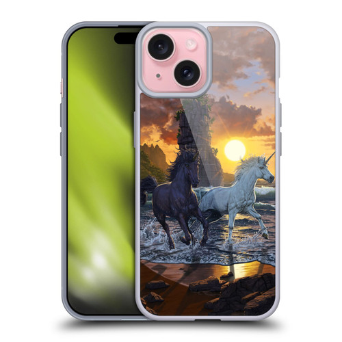 Vincent Hie Key Art Unicorns On The Beach Soft Gel Case for Apple iPhone 15