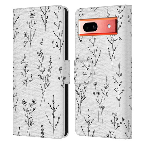 Anis Illustration Wildflowers White Leather Book Wallet Case Cover For Google Pixel 7a