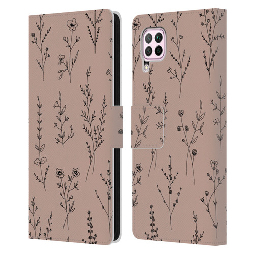 Anis Illustration Wildflowers Blush Pink Leather Book Wallet Case Cover For Huawei Nova 6 SE / P40 Lite