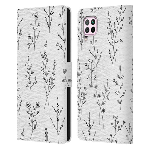 Anis Illustration Wildflowers White Leather Book Wallet Case Cover For Huawei Nova 6 SE / P40 Lite