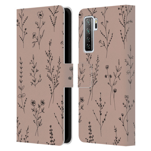 Anis Illustration Wildflowers Blush Pink Leather Book Wallet Case Cover For Huawei Nova 7 SE/P40 Lite 5G
