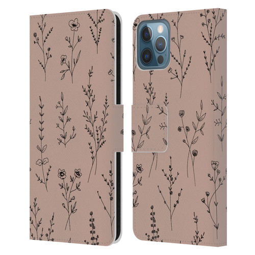 Anis Illustration Wildflowers Blush Pink Leather Book Wallet Case Cover For Apple iPhone 12 / iPhone 12 Pro