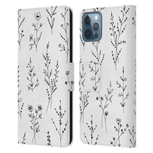 Anis Illustration Wildflowers White Leather Book Wallet Case Cover For Apple iPhone 12 / iPhone 12 Pro