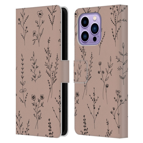 Anis Illustration Wildflowers Blush Pink Leather Book Wallet Case Cover For Apple iPhone 14 Pro Max