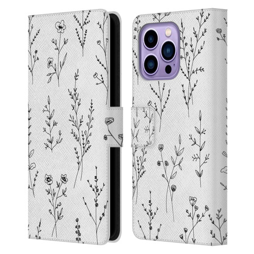 Anis Illustration Wildflowers White Leather Book Wallet Case Cover For Apple iPhone 14 Pro Max