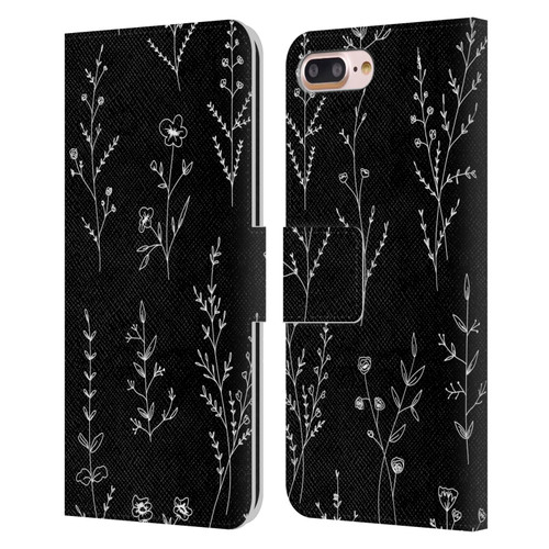 Anis Illustration Wildflowers Black Leather Book Wallet Case Cover For Apple iPhone 7 Plus / iPhone 8 Plus
