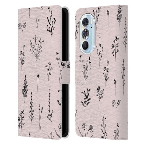 Anis Illustration Wildflowers Light Pink Leather Book Wallet Case Cover For Motorola Edge X30