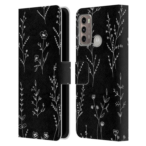 Anis Illustration Wildflowers Black Leather Book Wallet Case Cover For Motorola Moto G60 / Moto G40 Fusion