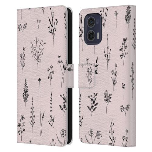 Anis Illustration Wildflowers Light Pink Leather Book Wallet Case Cover For Motorola Moto G73 5G