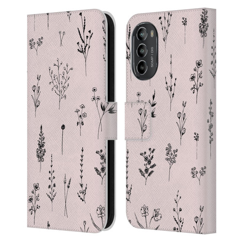Anis Illustration Wildflowers Light Pink Leather Book Wallet Case Cover For Motorola Moto G82 5G