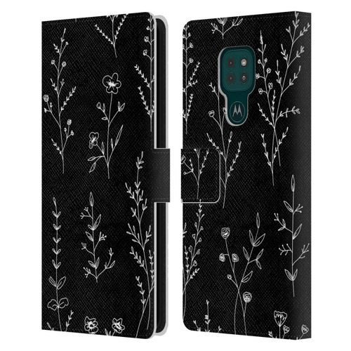 Anis Illustration Wildflowers Black Leather Book Wallet Case Cover For Motorola Moto G9 Play