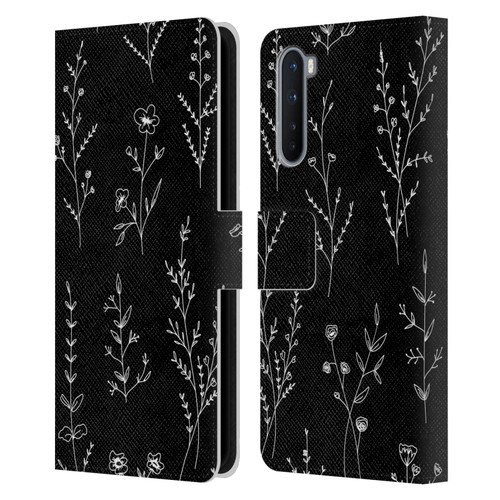 Anis Illustration Wildflowers Black Leather Book Wallet Case Cover For OnePlus Nord 5G