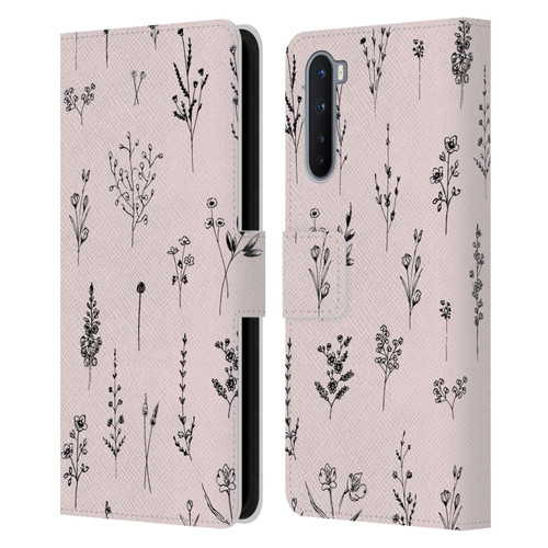 Anis Illustration Wildflowers Light Pink Leather Book Wallet Case Cover For OnePlus Nord 5G