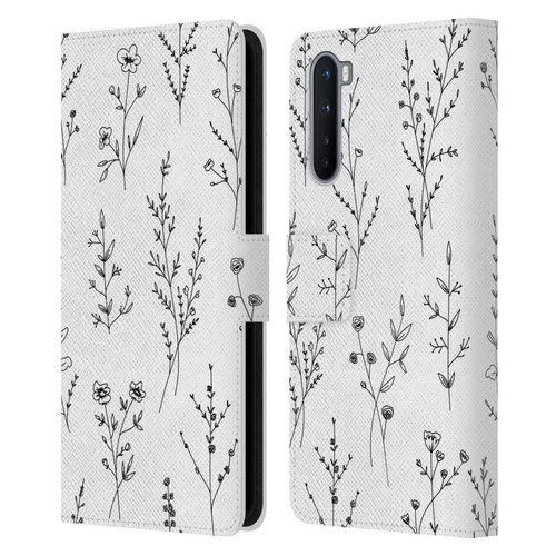 Anis Illustration Wildflowers White Leather Book Wallet Case Cover For OnePlus Nord 5G