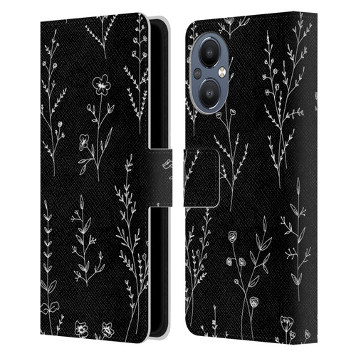 Anis Illustration Wildflowers Black Leather Book Wallet Case Cover For OnePlus Nord N20 5G