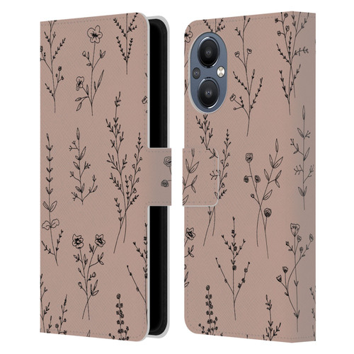 Anis Illustration Wildflowers Blush Pink Leather Book Wallet Case Cover For OnePlus Nord N20 5G