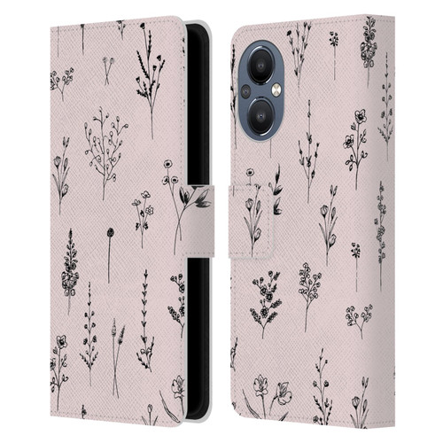 Anis Illustration Wildflowers Light Pink Leather Book Wallet Case Cover For OnePlus Nord N20 5G