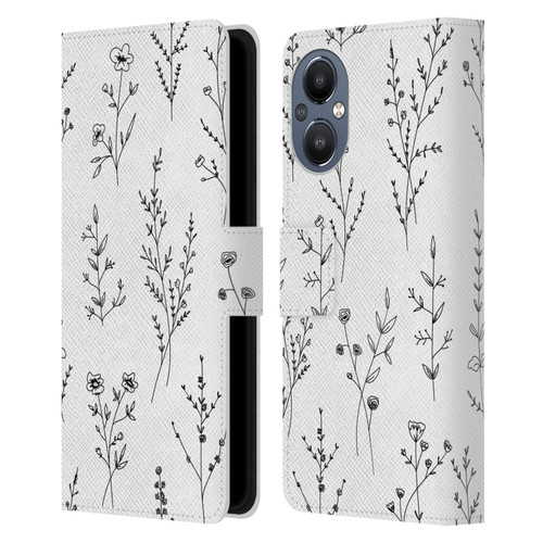 Anis Illustration Wildflowers White Leather Book Wallet Case Cover For OnePlus Nord N20 5G